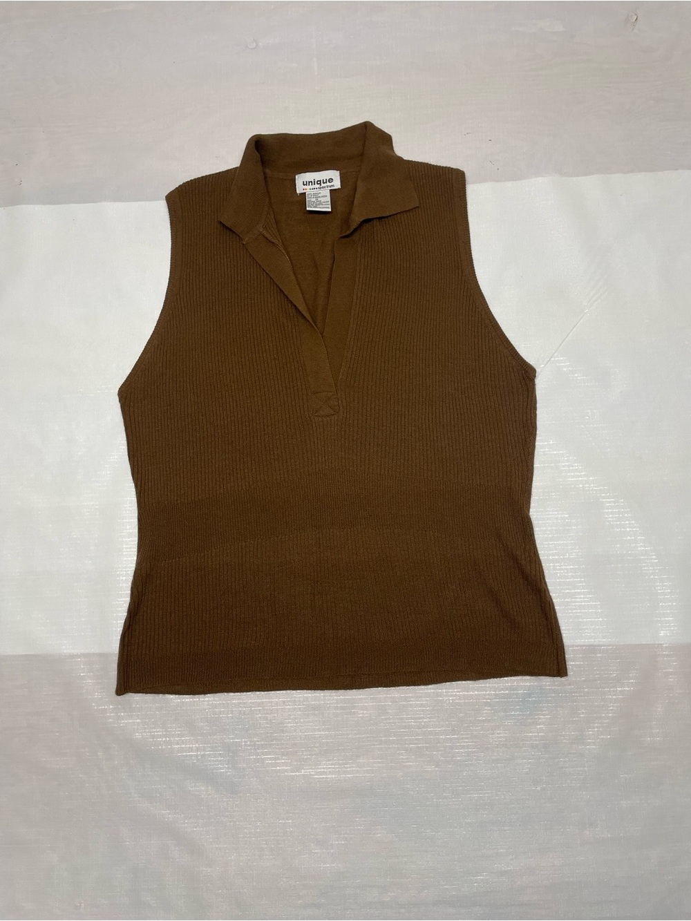 Unique Spectrum Brown Ribbed Sleeveless Polo Tank Top Sz: 1X
